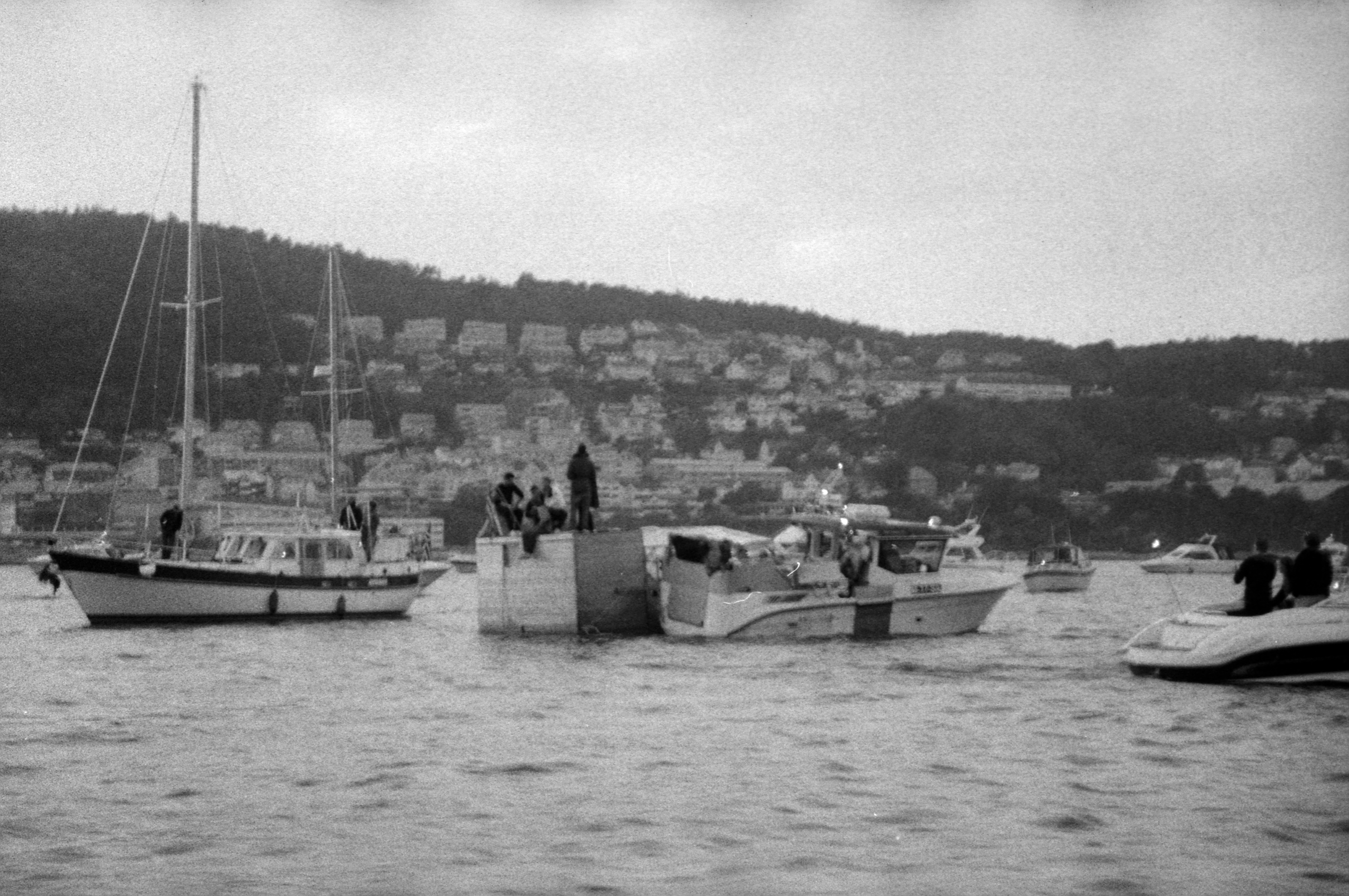 Black and white picture of boats